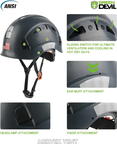Miniatura 2 de GREEN DEVIL Casco de Seguridad Casco Duro Ajustable Ligero Ventilado ABS Casco de Trabajo Suspensión de 6 Puntos Aprobado ANSI Z89.1 Ideal para Gris