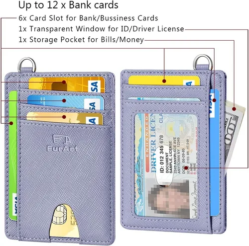 Miniatura 6 de FurArt - Cartera minimalista delgada con bolsillo frontal, bloqueo de identificación de radiofrecuencia (RFID), tarjetero, para hombres y mujeres