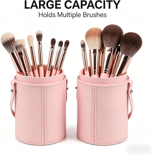 Miniatura 7 de PU Leather Makeup Storage Holder Cosmetic Cup, Travel Makeup Brush Holder Organizer Case with Button Closure, Portable Cosmetic Brush Storage