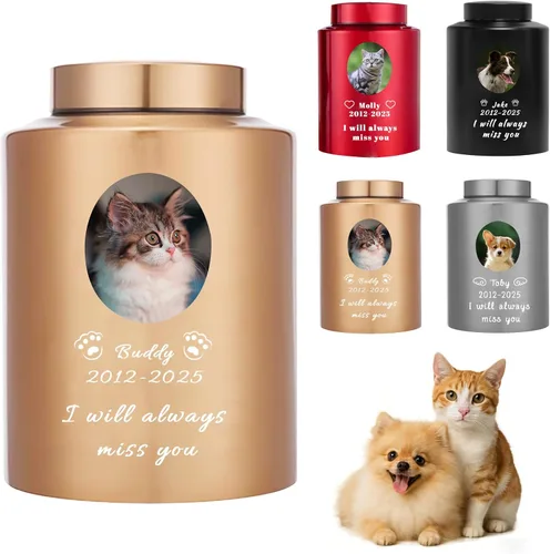 Miniatura 9 de Urna personalizada para mascotas para perros y gatos, urna personalizada de acero inoxidable de alta calidad para cenizas de perro con foto grabada