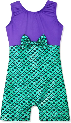 Miniatura 13 de HOZIY Leotardos de gimnasia para niñas, con diseño de sirena, bicicleta brillante, lunares verdes, rojo y rosa fuerte