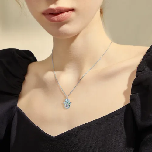 Miniatura 3 de PROESS Collar de plata de ley Hamsa Fátima collar de elefante, colgante de ojo azul, joyería para hombres, mujeres, niñas y niños