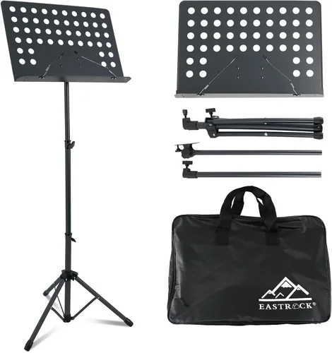 Miniatura 9 de EASTROCK Soporte de partituras de metal, soporte de música de alta estabilidad y altura ajustable para partituras con bolsa de transporte, soporte