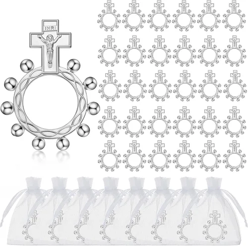 Landical Conjunto de Recuerdos de Bautismo Anillos de Rosario Religiosos para Dedos a Granel Cruz Pequeña de Bolsillo Oración Anillos Católicos con