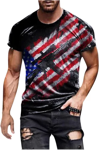 Camiseta de manga corta para hombre con la bandera de Estados Unidos, camiseta patriótica de Street Soldier, camiseta con estampado patriótico