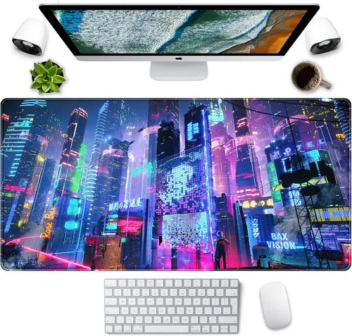 Miniatura 14 de Alfombrilla de escritorio Anime Kawaii Mousepad Linda Japonesa Alfombrilla de mouse grande para juegos XXL, Alfombrilla de teclado de laptop Azul