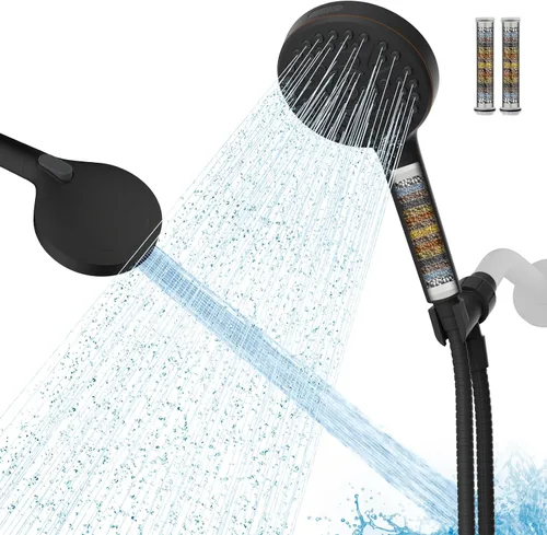 Miniatura 12 de Hibbent Cabezal de ducha filtrado con mano, cabezal de ducha de alta presión con 10 pulverizadores con 3 filtros, suavizador de agua para agua dura