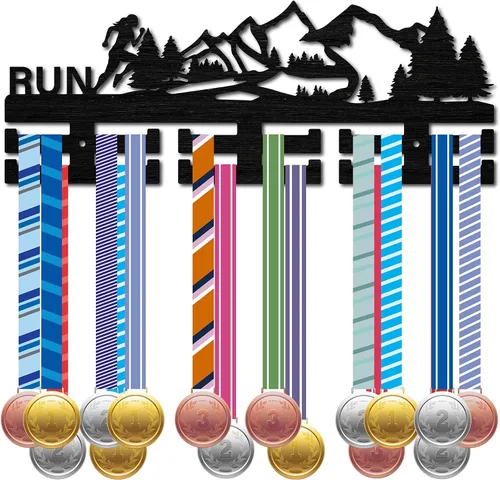 CREATCABIN Soporte para medallas de carrera, soporte para medallas deportivas, estante de pared montado en la pared, más de 30 medallas, bosque de