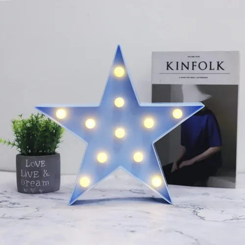 Miniatura 2 de Luz nocturna LED de marquesina, funciona con pilas, lámpara de mesa de escritorio en forma de estrella para niños, bebé, niño, regalo de niña, Azul