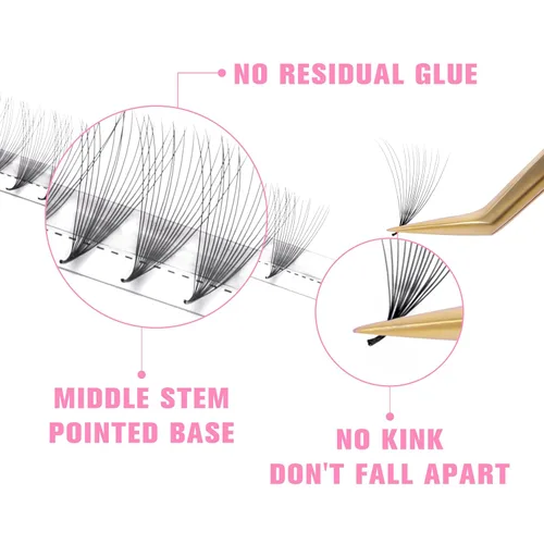 Miniatura 2 de VEYES INC Extensiones de pestañas postizas en abanico 3D-24D C/D rizo natural y volumen mixto, suministros de pestañas profesionales, negro mate 10D