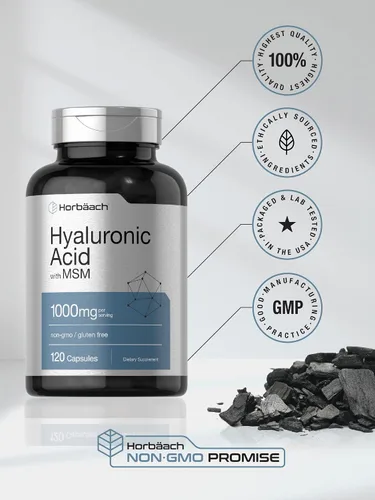 Miniatura 5 de Horbäach Ácido hialurónico con MSM 1000 mg 120 cápsulas Suplemento sin OMG y sin gluten Fórmula biodisponible
