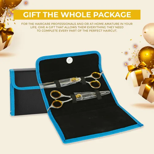 Miniatura 5 de SHARF Gold Touch - Kit de tijeras rectas de 6.5 pulgadas y tijeras de adelgazamiento de 30 dientes 440C, tijeras de peluquería profesionales