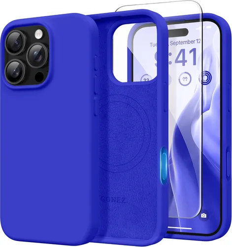 Miniatura 124 de GONEZ Funda de silicona para iPhone 14 Pro Max, compatible con MagSafe, con protector de pantalla + protector de lente de cámara, silicona líquida a