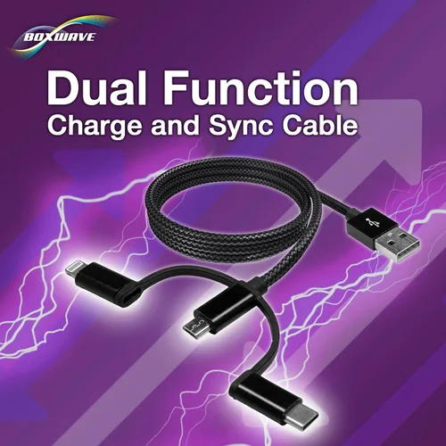 Miniatura 6 de BoxWave Cable compatible con Spotify Car Thing, cable AllCharge 3 en 1 para Spotify Car Thing, color negro azabache