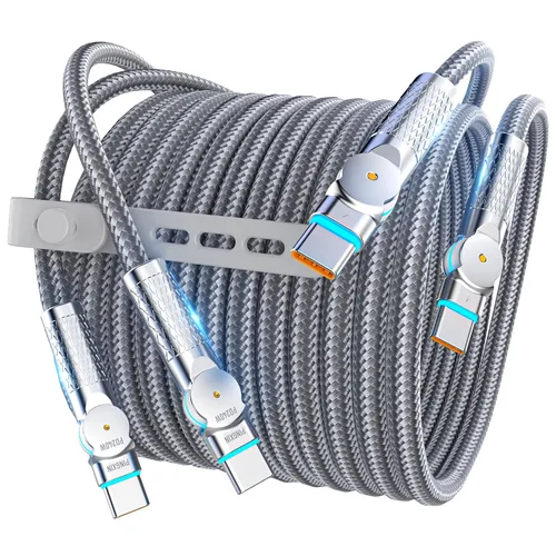 Miniatura 10 de Cable USB C a USB C de 6.6 pies, 240 W, paquete de 2 cables de carga tipo C trenzados giratorios de 180°, carga rápida para iPhone