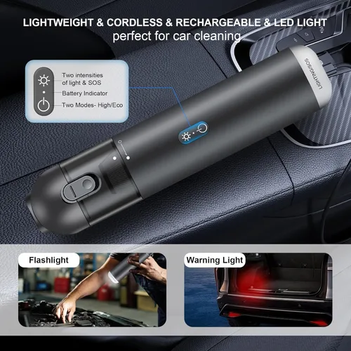 Miniatura 3 de Aspiradora de mano inalámbrica para automóvil, aspiradora portátil de 15000 PA con luz LED y filtro HEPA, soplado y succión 2 en 1 pequeño limpiador