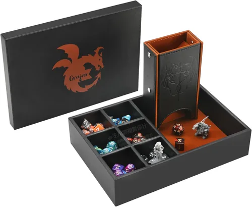 Grajar DND - Bandeja de dados y torre de dados con almacenamiento, bandeja rodante de dados 3 en 1 con tapa, almacenamiento portátil de dados para