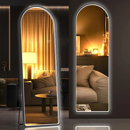 Hasipu Espejo de Cuerpo Completo de 55" X 18" con Luces, Espejo LED de Arco con Marco Negro de Cuerpo Completo y 3 Temperaturas de Color y Brillo