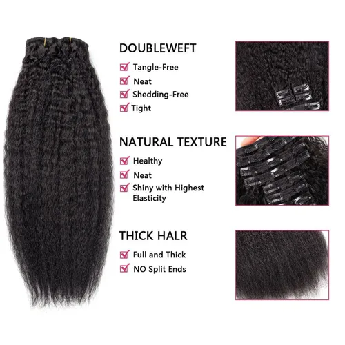 Miniatura 3 de Extensiones de cabello humano real con clip, de 14 pulgadas, color negro natural, doble trama, 10 unidades, 4.23 oz