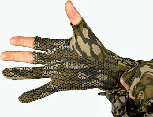 Miniatura 3 de North Mountain Gear Guantes de caza de camuflaje para hombre, sin dedos, forro de guante ligero Mossy Oak Bottomland