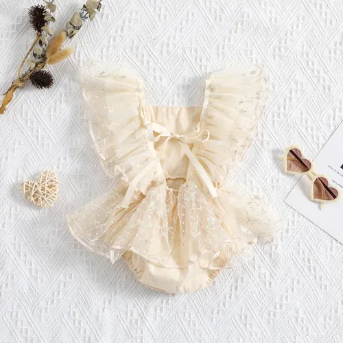 Miniatura 62 de Kaipiclos Mameluco de encaje con volantes de mariposa para bebé recién nacida, overol para sesión de fotos de primer cumpleaños