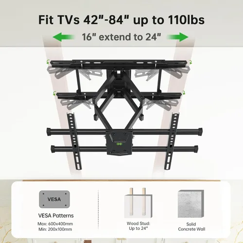 Miniatura 2 de USX MOUNT Soporte de pared para TV con certificación UL para televisores de 42 a 84 pulgadas de hasta 110 libras y pernos de madera de 8 a 24