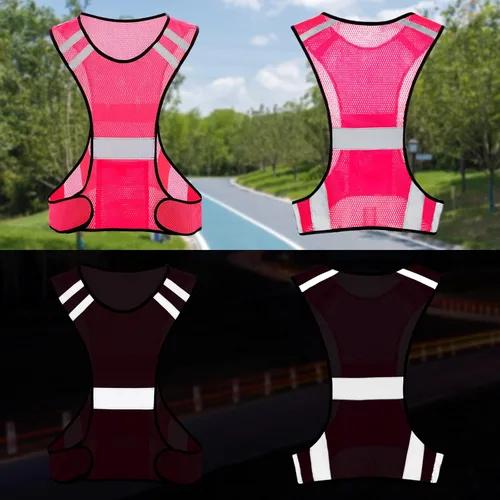 Miniatura 2 de TCCFCCT Chaleco reflectante para correr, equipo de correr de alta visibilidad con bolsillo grande Paquete de 3 malla rosa