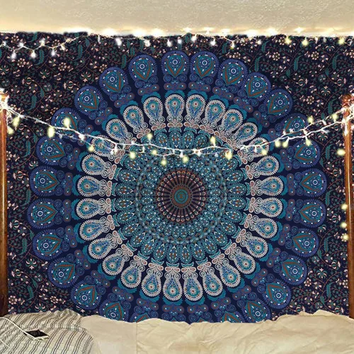 Miniatura 47 de Tapiz hippie indio bohemio psicodélico dorado azul pavo real mandala colgante en la pared (negro blanco, Queen (84 x 90 pulgadas) (84.6 x 90.6 in)