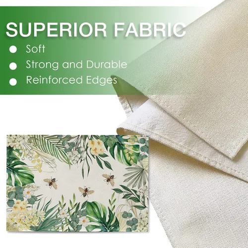 Miniatura 3 de Seliem Juego de 4 manteles individuales florales con plantas tropicales, primavera y verano, hojas de palma, flor de Monstera, abeja, manteles