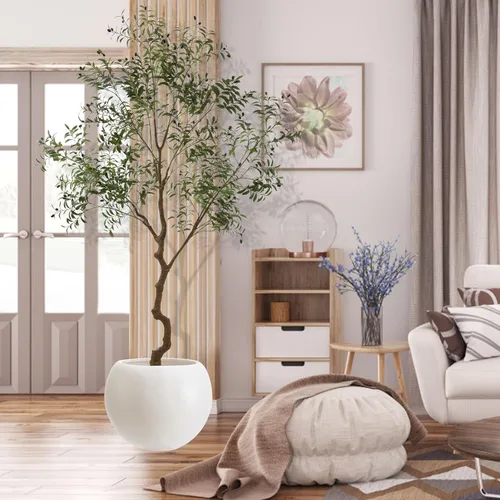 Miniatura 4 de Árbol de seda de olivo artificial alto de 8 pies (96 pulgadas) realista en maceta, árbol de olivo artificial falso con hojas verdes y grandes frutos
