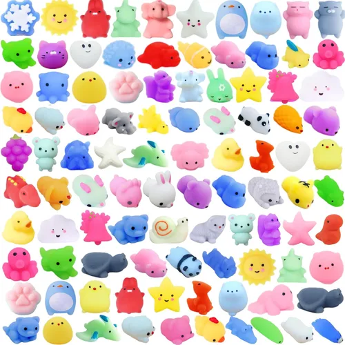 100 juguetes esponjosos Mochi envueltos individualmente, juguetes esponjosos para recuerdos de fiesta de niños, juguete kawaii para aliviar el