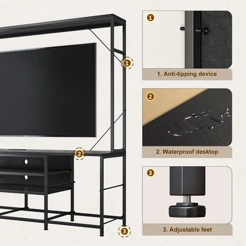 Miniatura 8 de Romorgniz Centro de entretenimiento de 55 pulgadas de ancho con luces LED y tomas de corriente, soporte de TV con 6 cajones para TV de 55/60 Negro