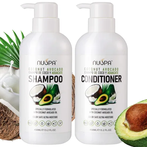 Nuspa - Juego de champú y acondicionador de coco y aguacate, color seguro, ultra hidratante, sin sulfato, para todo tipo de cabello, hidratante,