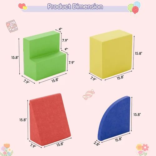 Miniatura 7 de 4 piezas de bloques de espuma para escalar para niños pequeños, gimnasio de escalada para bebés con espuma de ultra alta densidad para gatear