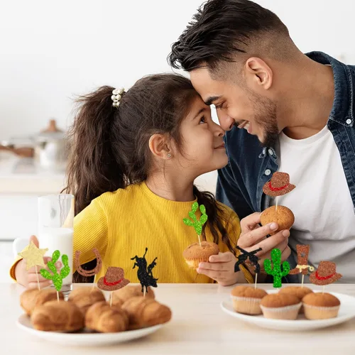 Miniatura 5 de 24 adornos de vaquero para cupcakes con purpurina, zapatos de caballo de vaquero, botas, púas de cupcakes, pistola de estrella, cactus, cupcakes