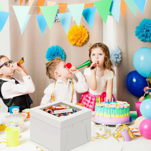 Miniatura 5 de WINKIO Paquete de 4 cajas para pasteles, contenedor desechable de transporte de pasteles, cajas blancas para panadería con ventana grande