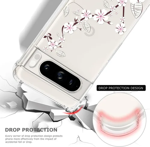 Miniatura 3 de Funda transparente floral para Pixel 8 Pro para mujeres/niñas, bonita funda de teléfono para Google Pixel 8 Pro, diseño de flores, delgada, suave