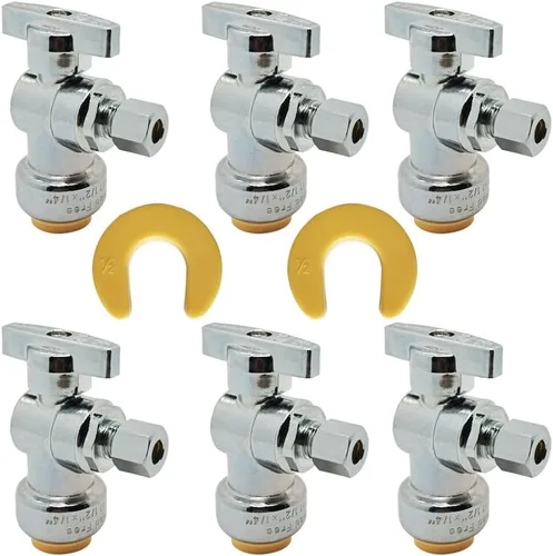 Miniatura 9 de HQMPC Válvula de parada angular, 1/2 pulgada Ptc x 1/2 pulgada sin compresión de plomo, válvula de agua de cierre de ángulo con clip de desconexión