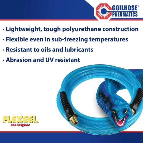 Miniatura 2 de Coilhose Pneumatics PFE40254T Flexeel Manguera de aire reforzada de poliuretano, diámetro interno de 0.25 pulgadas, longitud de 25 pies con (2)