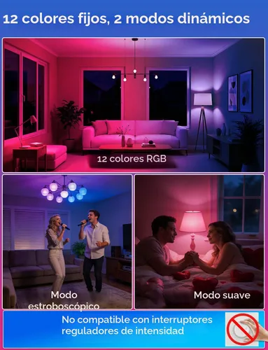 Miniatura 3 de ILC Bombilla LED RGB, equivalente a 40 W que cambia de color, luz blanca diurna, 450 lm regulable 5 W E26 base de tornillo RGBW, bombilla de luz