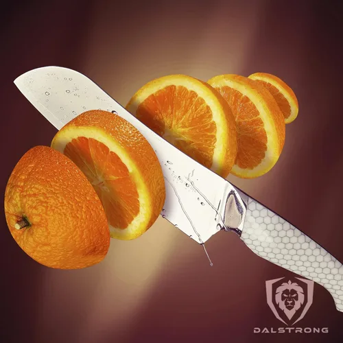 Miniatura 8 de Dalstrong Santoku - Cuchillo de 7 pulgadas - Serie Frost Fire - Acero inoxidable de alto cromo 10CR15MOV - Acabado de chorro de arena esmerilado