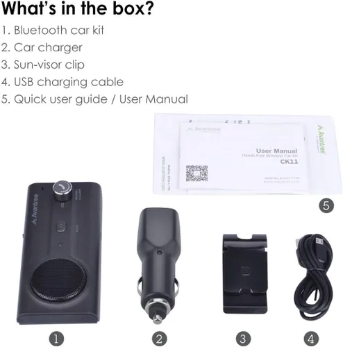 Miniatura 6 de Avantree CK11 - Kit de coche Bluetooth 5.0 manos libres, altavoz de 3 W con clip de visera, compatible con asistente Siri, encendido automático