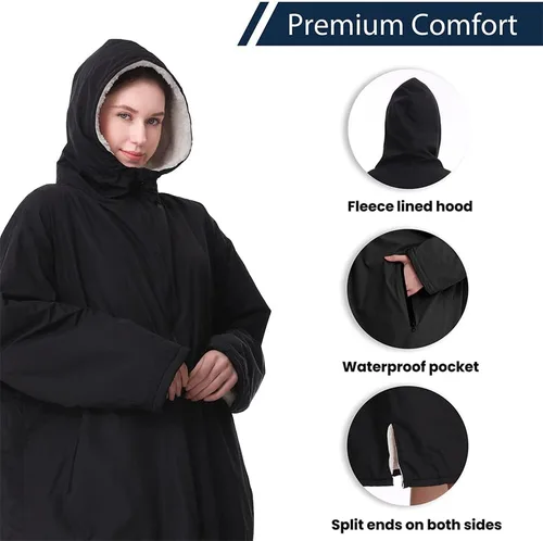 Miniatura 3 de Oksun Waterproof Swim Parka, Windproof Surf Poncho Warm Coat, Recycled Fabric Water Resistent Oversized Sherpa Lining Jacket