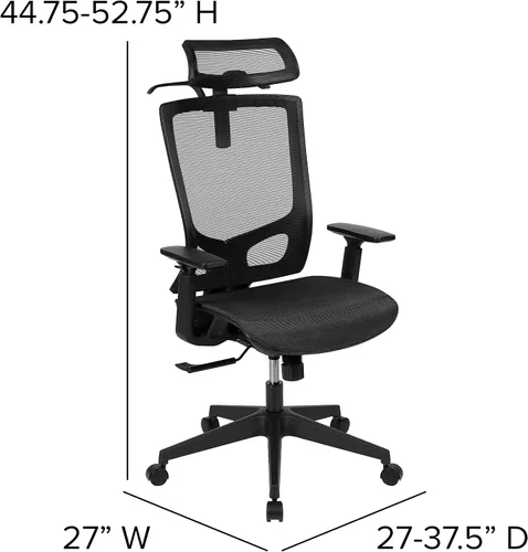 Miniatura 3 de Flash Furniture Layla - Silla de oficina ergonómica de malla con inclinación sincronizada, reposacabezas ajustable pivote, soporte lumbar, colgador