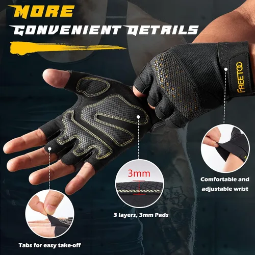 Miniatura 4 de FREETOO - Guantes de entrenamiento para hombres, guantes para levantamiento de pesas con protección completa de la palma, ultra ventilados