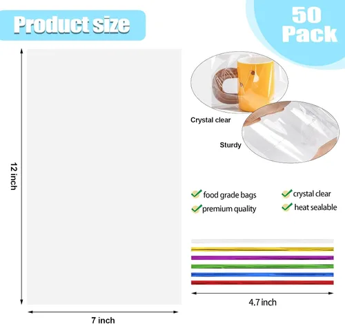 Miniatura 3 de 50 bolsas de celofán transparentes planas de 7" x 12" (A:17.8*A:30.4 cm), bolsas de celofán de polietileno de 2.8 mils para envolver regalos