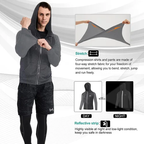 Miniatura 4 de MEETYOO mens 5pcs Men's Compression Sets Pants Long Sleeve Shirt Athletic Shorts Running Jacket