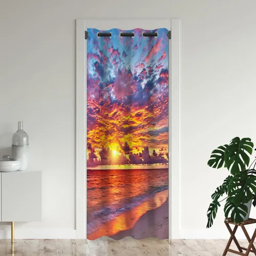 Miniatura 10 de Cortinas opacas para puerta de playa oceánica para puertas, cortinas opacas hawaianas de verano con palmeras para armario de dormitorio de niños