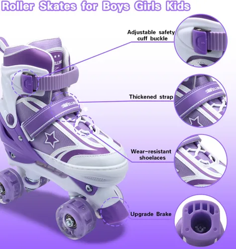 Miniatura 4 de Kids Roller Skates for Boys Girls, 4 Size Adjustable Kids Rollerskates with Light Up Wheels Roller Skates for Boys Girls Ages 5-8 8-12 2-Púrpura