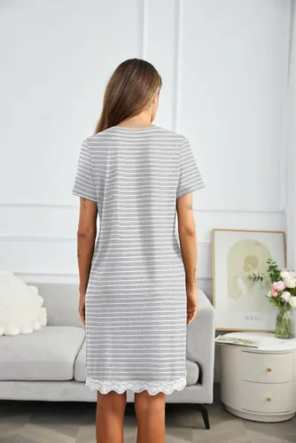 Miniatura 5 de Ekouaer Camisones a rayas con botones para mujer, camisones de manga corta